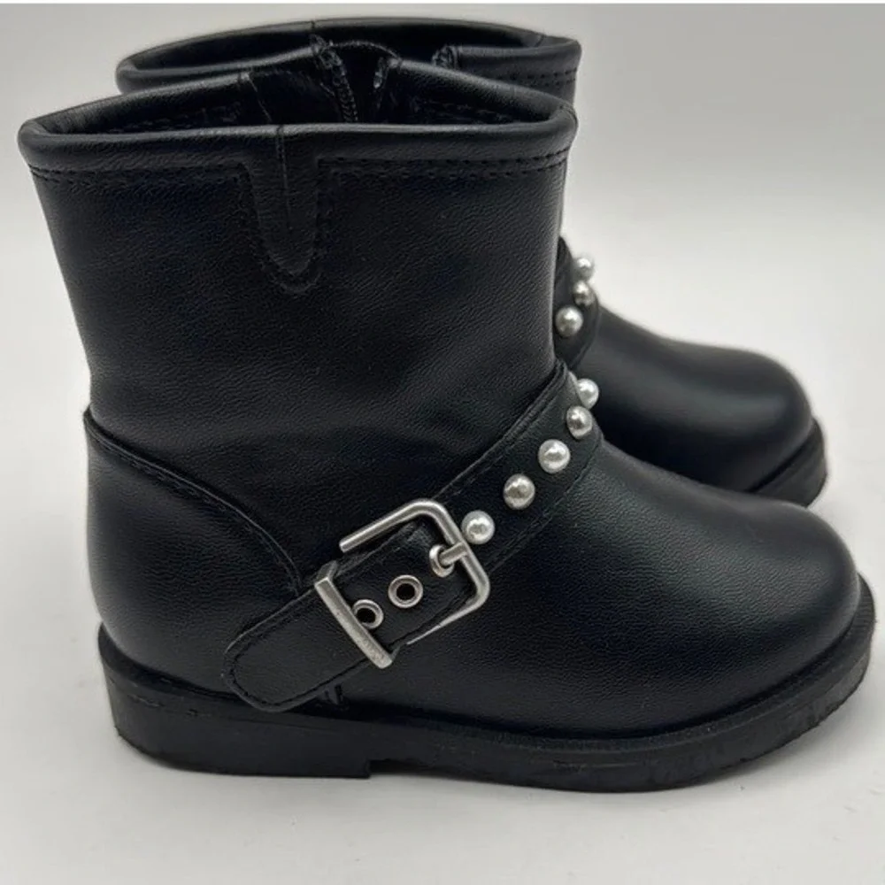 Zara Studded Buckle Fashion‎ Ankle Boots Black Baby Toddler Girl Size 5 22 EU